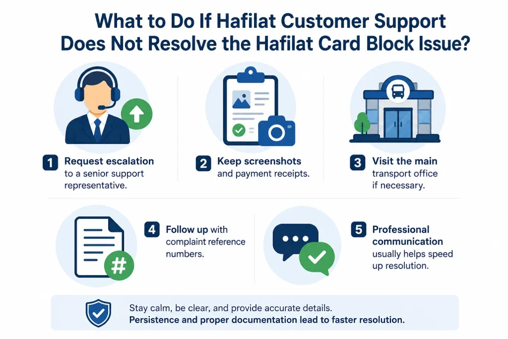 If Hafilat Customer Support Does Not Resolve the Hafilat Card Block Issue