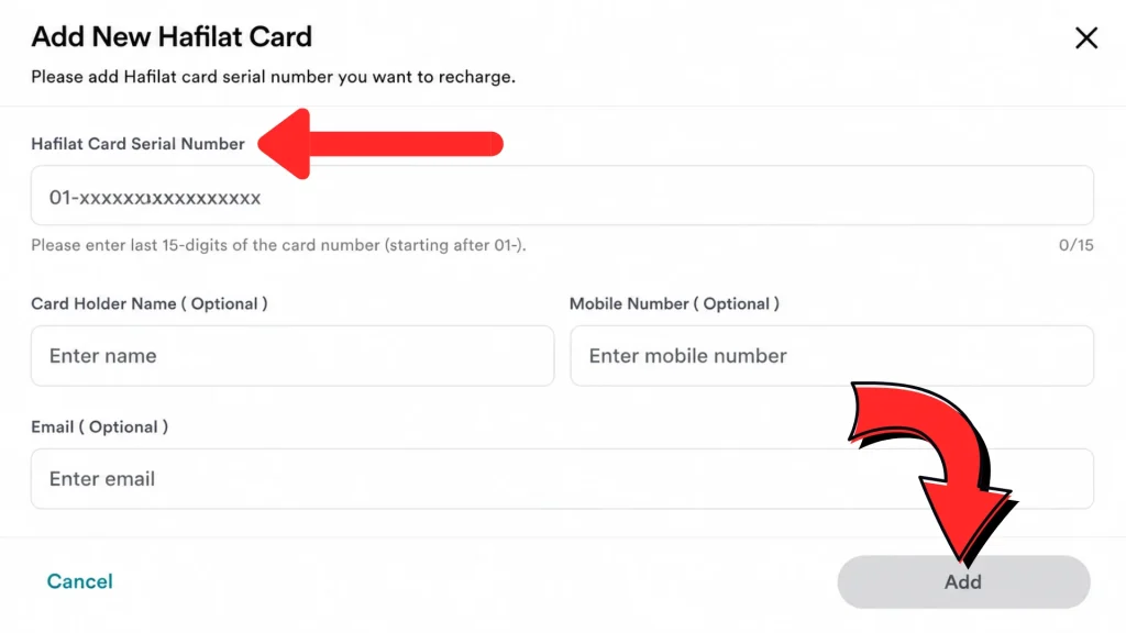 Hafilat balance check Via TAMM enter card serial no